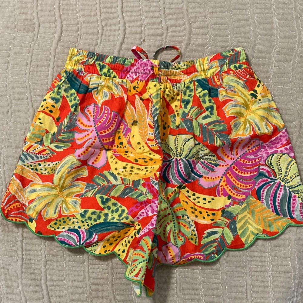Karlie Multicolor Printed Elastic Waist Shorts - Coral, Yellow & Green, size sm